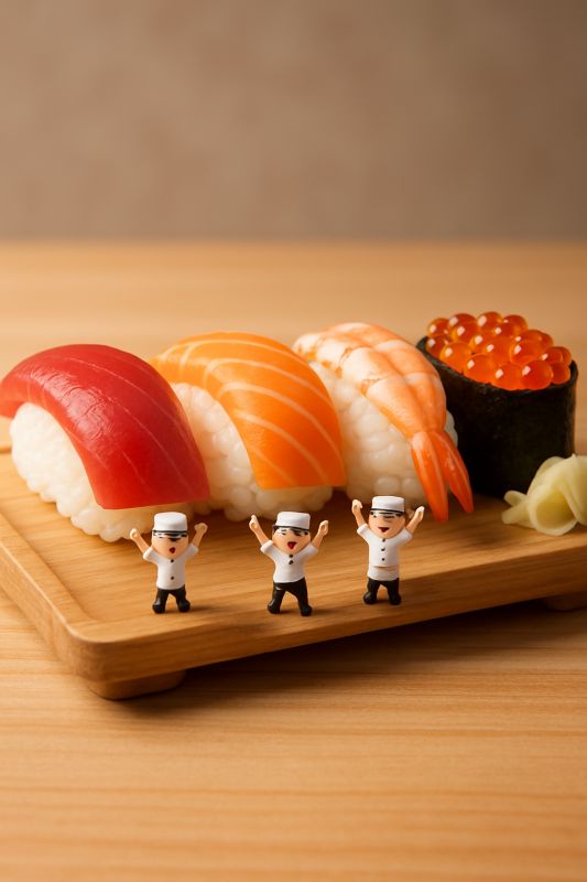 Tiny Humans Crafting Sushi in a Miniature World 🍣🛠️