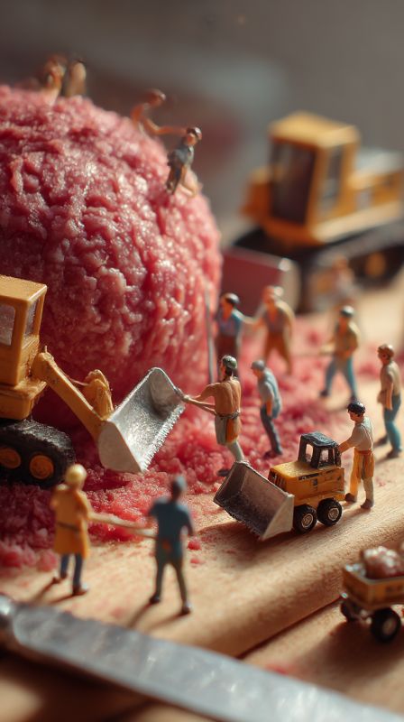 Miniature Kitchen Crew Building a Giant Meatball