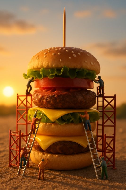 Tiny World's Biggest Burger Construction! 🔧👨‍🍳✨