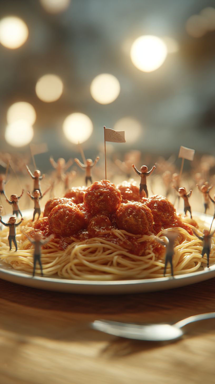 Joyful Feast: Spaghetti and Meatballs with Tiny Celebrators