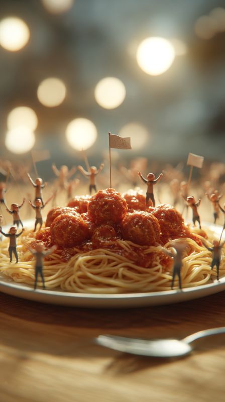 Joyful Feast: Spaghetti and Meatballs with Tiny Celebrators
